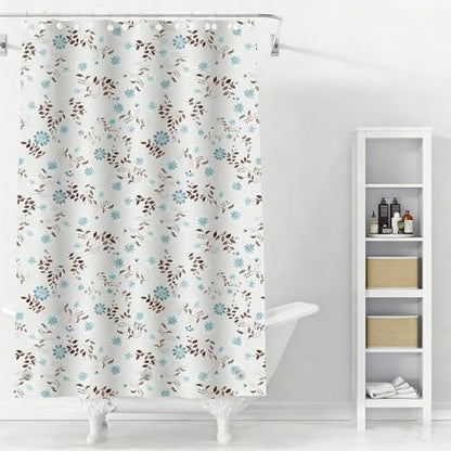 TIKABC Shower Curtain Liner, White Flower 4G PEVA Shower Liner, Plastic Waterproof Shower Curtains, 72x72 inch with Grommet Holes 3 Magnetic Weights - color: Black Leaf Blue Flower