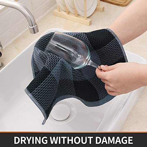 Homaxy 100% Cotton Check 6 Pack Dish Cloths, 12" x 12", Black & Grey | Waffle Weave, Plaid, Super Soft and Absorbent Dish Rags, Quick Drying, Multi-Purpose - color: Black & Grey, size: 12 x 12 - 6 Pack