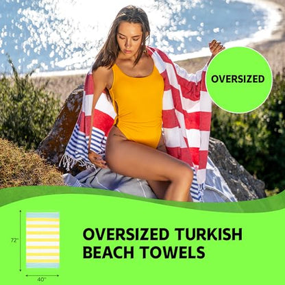 Turkish Beach Towel, Oversized 40" x 72", 100% Cotton - Pink/Blue | Quick Dry, Sand Resistant, Reversible, Machine Washable, Lightweight Peshtemal Towel for Beach, Pool, Travel & Spa - color: Pink / Blue