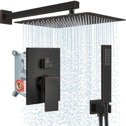 Midanya Shower Faucet Set with Handheld Sprayer,16 Inch,Oil Rubbed Bronze | Rough-in Shower Valve and Trim Kit Included,Square Rain Head,Wall Mount Shower System,All Metal,Bathroom - color: Bronze, size: 16 Inch