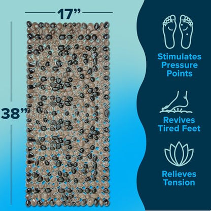 SlipX Solutions 38"x17" Pebble Non Slip Mat for Bath & Shower, Bronze | Foot Massaging Accupressure Bathtub Mat, River Rock Look, 188 Suction Cups, Machine Washable - color: Bronze