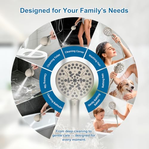Hibbent Metal 12" High Pressure Rain Shower Head Combo, Brushed Nickel | cUPC Certified Rainfall Shower Head with handheld 10 Sprays, 16'' Adjustable Extension Arm, 71'' Hose, Showerhead Holder - color: Brushed Nickel, style: Square 12''