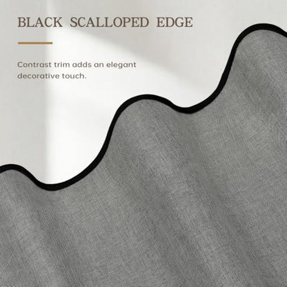 Furlinic Grey Scalloped Shower Curtain No Hook 84 Inch Long Fabric Modern | Linen Waterproof Farmhouse Bathroom Curtains 72x84 Luxury Weighted Tall Neutral Hotel Cute Heavy Duty Chic Washable Cloth Spa - color: Pebble Gray, size: 72"W x 84"L (Pack of 1)