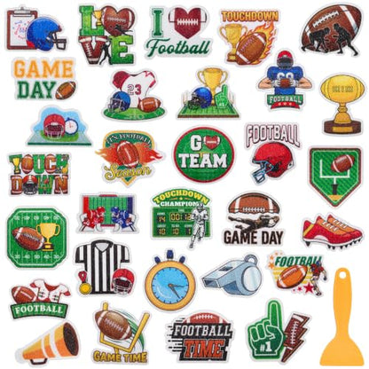 Fullhawl 30 Pcs Football Non Slip Bathtub Stickers Colorful Football Anti Slip Shower Stickers Shower Floor Nonslip Sticker Applique Adhesive Decals Treads with Scraper for Bathtub Bathroom Floor - style: Football