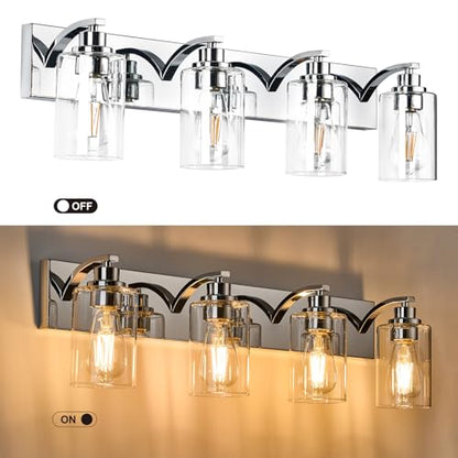 4-Light Bathroom Light Fixtures Modern Chrome Vanity Lights | Easy to Install Clear Glass Shades, Wall Mount Up or Down, E26 Socket, Hardwired, 127V - color: Chrome, size: 4 Lights