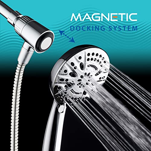 AquaDance New Magnetic Docking 8-setting High Pressure Handheld Shower Head | Space-age Magnetic Guidance Bracket System, Giant 5-inch Face, Extra-long 72-inch Stainless Steel Hose - All Chrome Finish - color: All Chrome