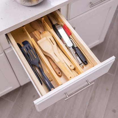 Fabsome Drawer Divider 6 Pack, Bamboo Dresser Organizers for Clothes Socks Underwear Baby Clothing, Wooden Separators for Nursery Organization Adjustable from 12.5'' to 17'' with Soft Foam Ends - size: For 13-17in deep drawers inner size