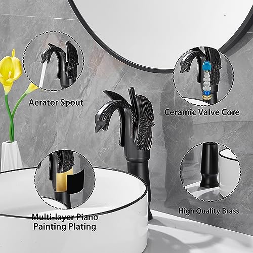 Oil Rubbed Bronze Swan Shape Single Handle One Hole Bathroom Vessel Sink Faucet Deck Mount Lavatory Sink Faucet - color: Bronze, size: Tall