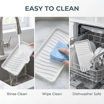 Silicone Soap Dish Tray with Drain, Large 10" x 5.2" Self-Draining Soap Holder for Bathroom Vanity and Kitchen Counter, Non-Slip Vanity Organizer for Standard & Oversized Bars (White)