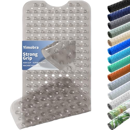 Yimobra Non Slip Bathtub Mat 40 x 16 Inch, Extra Long Shower Mat with Drain Holes, Machine Washable Baby Bath Mats, Strong Suction Cups for Bathroom Floor, Clear Grey - color: Clear Grey