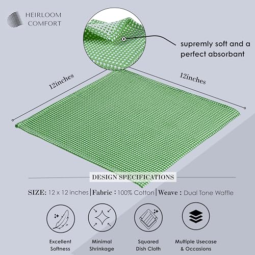 12 Pack Dual Tone Waffle Weave Dish Cloth, 12x12 Inches, 100% Cotton Dishcloth Set, Super Absorbent, Quick Drying, Soft Hand Towels for Cleaning, Washing, Durable, Mint Green - color: Mint Green