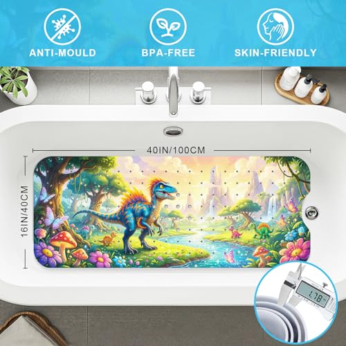 Upgrade Cartoon Baby Bath Mat Non Slip - 40"x16" Extra Long Bathtub Mat for Baby Eco Friendly Durable Bath Mat for Tub Non Slip Kids Tub Mat with Suction Cups, Machine Washable and No Fading, Dinosaur - color: G-dinosaur-3