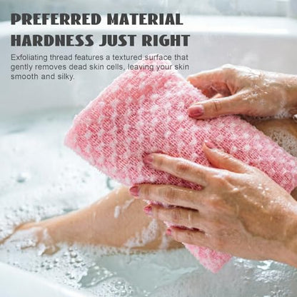 1Pack Pink Japanese Exfoliating Scrub Towel 120CM Long Back Scrubber | Soft 3D Weaving Washcloth for Sensitive Skin - color: Pink