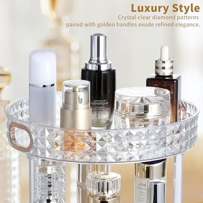 360 Rotating Perfume Organizer, 3 Tier, Diamond Pattern, Clear | 10.7" Large Rotating Makeup Organizer for Vanity, Bathroom Countertop Organizer, Lazy Susan, Skincare Lotion Perfume Storage - size: 3 Tier