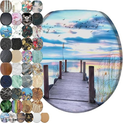 SANILO Wooden Toilet Seat with Soft Close [ROUND] - Decorative, Quiet & Slow Close Molded Wood Seat - With Strong Bumpers & Hinges - Adjustable Fit – Sunset - color: Sunset