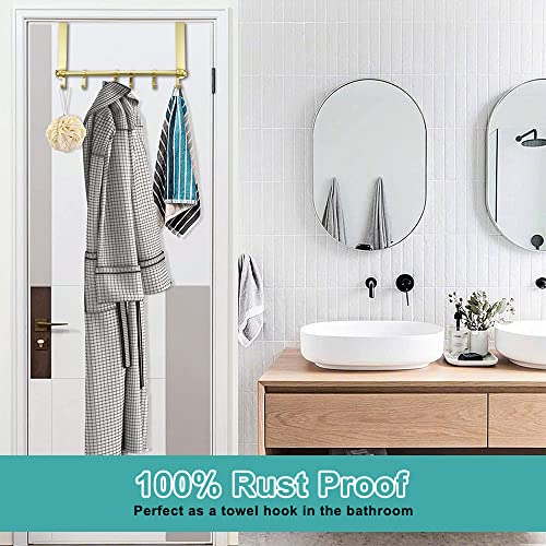 MGahyi Gold Over The Door Hooks, Over The Door Towel Rack | 6 Sliding Adjustable Hooks, Aluminum Sturdy Rustproof, No-Drilling Anti-Scratch, for Bathroom Bedroom Closet - color: Gold