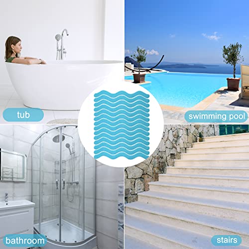 Bathroom Tub Anti-Slip Stickers 24 Pack Safety Tub Strip Decals with Premium Scraper for Tub Shower Stair Ladder Boat (Blue)