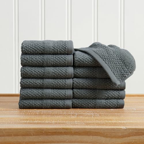 Great Bay Home 100% Cotton 12 Pack Washcloth Set - Absorbent, Quick-Drying, Textured Weave Bath Towels for Bathroom - Zero-Twist Fibers (Midnight Blue) - color: Midnight Blue, size: Washcloth (Pack of 12)