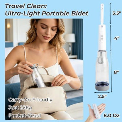 Portable Bidet for Travel, 500mAh Electric Handheld Bidet with 400ml Bottle | Rechargeable Bidet Sprayer, IPX7 Waterproof High Pressure Jet Spray for Men Women Postpartum & Camping