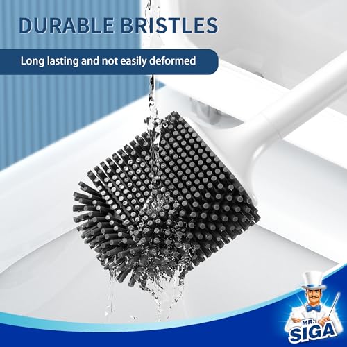 MR.SIGA Toilet Brush and Holder Wall Mounted, White, 1 Pack | Compact space saving toilet cleaner brush, scratch free thermoplastic rubber head, easy to clean and dry quickly - color: White