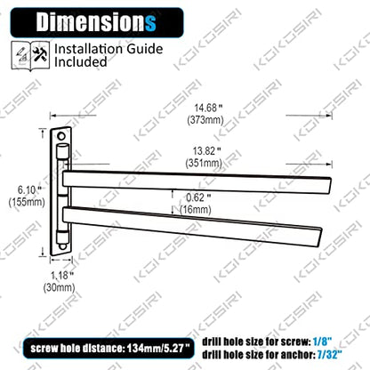 KOKOSIRI Bathroom Towel Bars Swivel Towel Rails Matte Black Swing Out Hand Towel Holder 2-Arm for Bath Kitchen Wall Stainless Steel B5007BK-A2 - size: 2-Bar