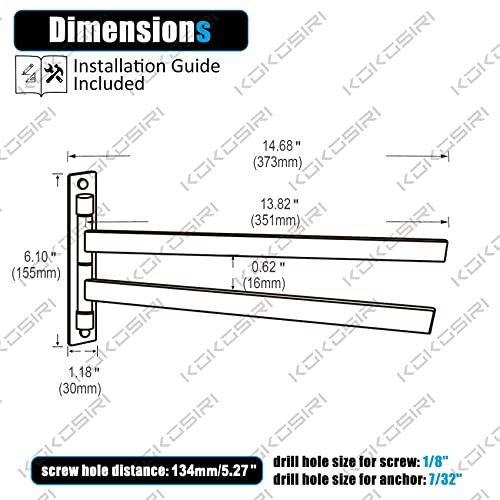 KOKOSIRI Bathroom Towel Bars Swivel Towel Rails Matte Black Swing Out Hand Towel Holder 2-Arm for Bath Kitchen Wall Stainless Steel B5007BK-A2 - size: 2-Bar