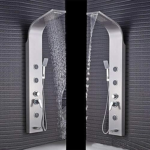 Brushed Nickel Bath Shower Panel Rainfall Waterfall Tower Shower Column with Body spa Massage Jets Spray Nozzle tub Faucet spout