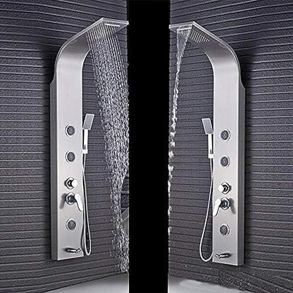Brushed Nickel Bath Shower Panel Rainfall Waterfall Tower Shower Column with Body spa Massage Jets Spray Nozzle tub Faucet spout