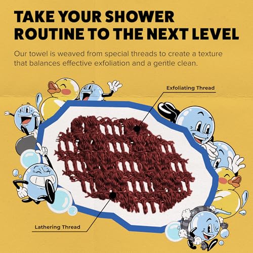 GOSHI Exfoliating Shower Towel - Long Body Scrubber, Red | For back acne, KP & smooth skin, durable quick dry nylon washcloth, ethically crafted in Gunma, Japan - color: Red