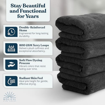 Soleil Fine Goods Luxurious 800 GSM 100% Cotton Bath Towel Set (4-Pack, 27x54) - Heavyweight & Ultra Absorbent, Plush Softness for Bathroom | Hotel & Spa Quality Luxury Towels- Charcoal - color: Charcoal