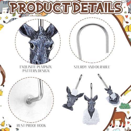 Roowest 12 Pcs Donkey Shower Curtain Hooks, Stainless Steel Farmhouse | Rust Resistant Shower Curtain Hangers, Western Rustic Bathroom Decor, Resin Donkey Head with White Scarf Winter Style - style: Donkey
