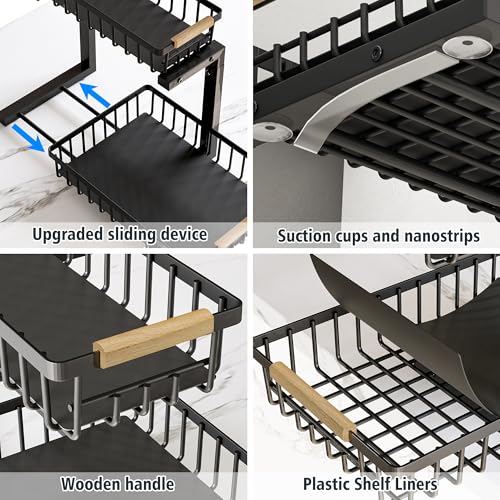 Under Sink Organizers, 2 Tier Pull Out Under Cabinet Organizer，Height Adjustable Pull Out Cabinet Drawers, Metal Sliding Drawer for Kitchen Bathroom Pantry Cabinet Closet Organization Rack，2 Packs