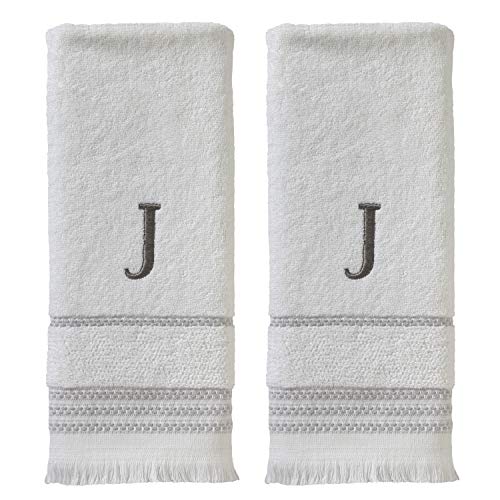 SKL Home Casual Monogram Hand Towel Set, J, 16x26, White 2 Pack - color: Casual Monogram Hand Towel Set, size: Hand Towel Set, style: J