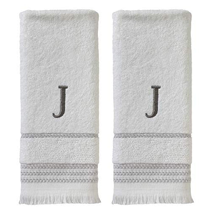 SKL Home Casual Monogram Hand Towel Set, J, 16x26, White 2 Pack - color: Casual Monogram Hand Towel Set, size: Hand Towel Set, style: J