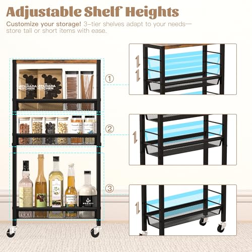 Narrow Storage Cart with Wheels,4-Tier Narrow Kitchen Carts Slim Rolling Cart,Skinny Storage Cart for Small Spaces,Rolling Utility Cart for Livingroom,Diningroom,Office,Laundry Room,Bathroom