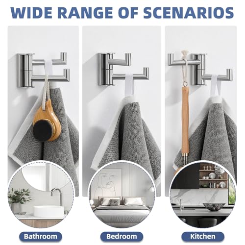 Angle Simple Swivel Towel Hook 2 Arms, Robe Coat Wall Hook, Brushed Nickel | Solid SUS304 Stainless Steel, Fold Flush to the Wall, Space Saving Bathroom Kitchen Hand Wash Towel Holder, Screws Mounted - color: Brushed Nickel, size: 1 Pack