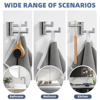 Angle Simple Swivel Towel Hook 2 Arms, Robe Coat Wall Hook, Brushed Nickel | Solid SUS304 Stainless Steel, Fold Flush to the Wall, Space Saving Bathroom Kitchen Hand Wash Towel Holder, Screws Mounted - color: Brushed Nickel, size: 1 Pack