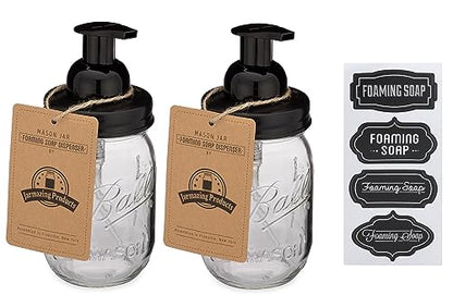 Mason Jar Foaming Soap Dispenser - Black - with 16 Ounce Ball Mason Jar - Two Pack! - color: Ball Jar, Black, size: 2 Pack