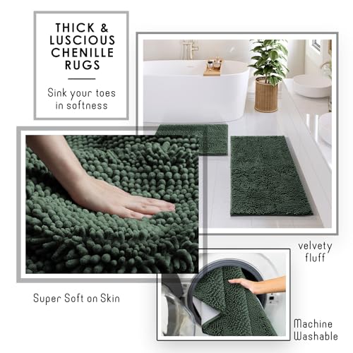 Clara Clark Bathroom Accessories Set - 27PC Bathroom Set with Adhesive Corner Shower Caddy Hanging, Bathroom Sets with Shower Curtain and Rugs, Hunter Green Shower Curtain Set with Bathroom Trash Can | 27 Piece Hunter Green Bathroom Sets with Shower Curta