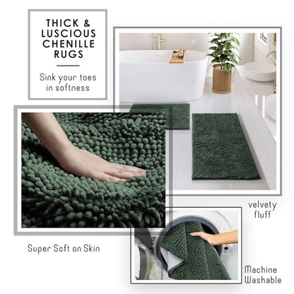Clara Clark Bathroom Accessories Set - 27PC Bathroom Set with Adhesive Corner Shower Caddy Hanging, Bathroom Sets with Shower Curtain and Rugs, Hunter Green Shower Curtain Set with Bathroom Trash Can | 27 Piece Hunter Green Bathroom Sets with Shower Curta