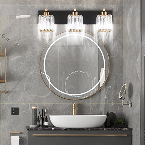 Aipsun Crystal Vanity Light Bathroom Lighting Fixtures 3 Light Modern Vanity Lighting Fixtures (Exclude Bulb) - color: Black Gold, size: 23 inch