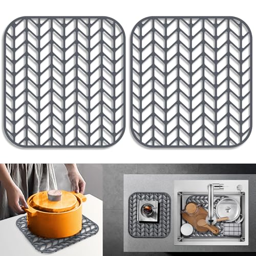 Sink Protectors for Kitchen Sink 12.25"X11.5"x2 Silicone Sink Mat | Various sizes and styles,Protector for sinks and dish,Withstand to 500F,Food-grade silicone ,raised feet,Dishwasher Washing - size: 12.25"x11.5" x2