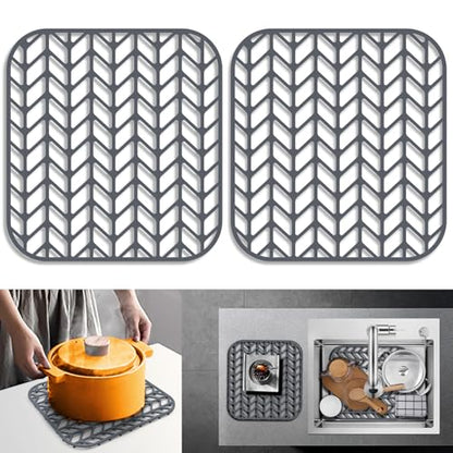 Sink Protectors for Kitchen Sink 12.25"X11.5"x2 Silicone Sink Mat | Various sizes and styles,Protector for sinks and dish,Withstand to 500F,Food-grade silicone ,raised feet,Dishwasher Washing - size: 12.25"x11.5" x2
