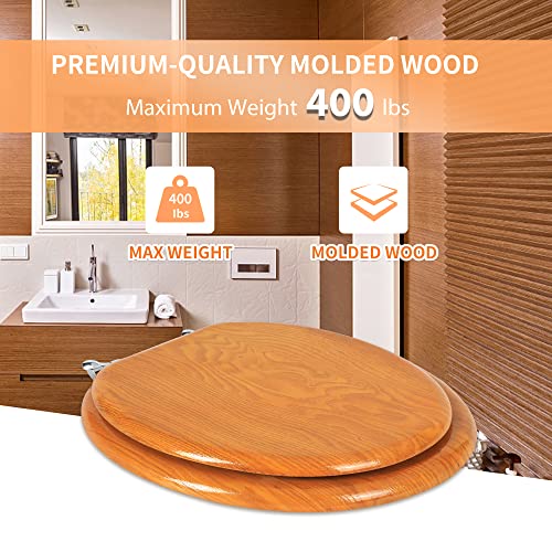 Angel Shield Durable Wood Veneer Natural Toilet Seat Metal Hinged Easy Clean Anti-scratch American Standard(Elongated,Wood Color) - color: Wood, size: Elongated-18.5”