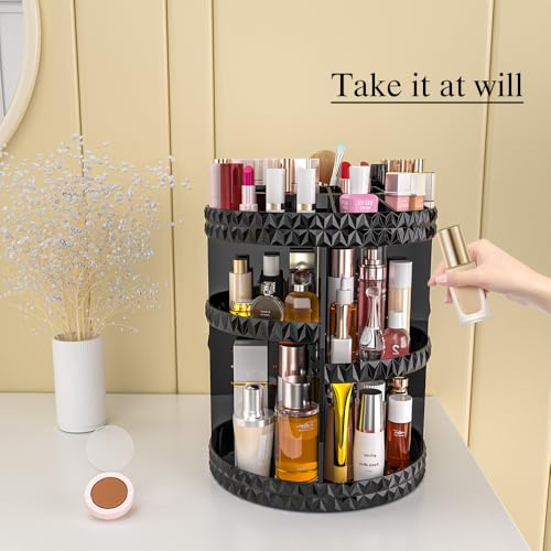 360 Rotating Makeup Organizer, DIY Adjustable Makeup Carousel Spinning Holder Storage Rack, Large Capacity Vanity Organizer Skincare Organizers (Black)