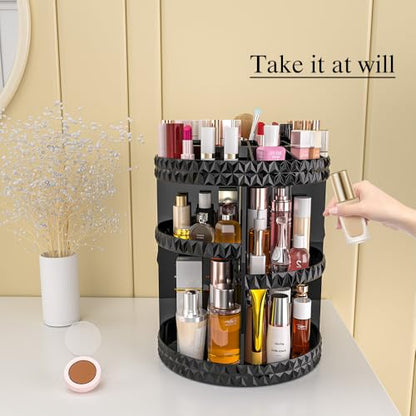 360 Rotating Makeup Organizer, DIY Adjustable Makeup Carousel Spinning Holder Storage Rack, Large Capacity Vanity Organizer Skincare Organizers (Black)