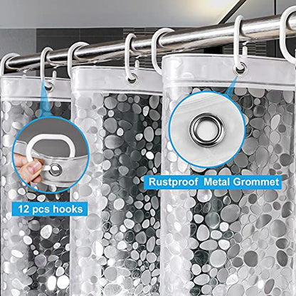 UFRIDAY Clear Shower Curtain 48 x 72 inches,3D Cobblestone Stall Shower Curtain Liner for Bathroom Water Repellent EVA Plastic Shower Liners with 2 Big Heavy Magnets - color: Cobblestone Clear, size: 48"W x 72"L (Pack of 1)