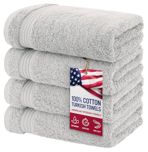 American Veteran Towel, Hand Towels for Bathroom Set of 4, 100% Cotton Turkish Hand Towel Sets, Soft Hand Face Towels, Silver Grey Hand Towels - color: Silver Grey, size: 16x28