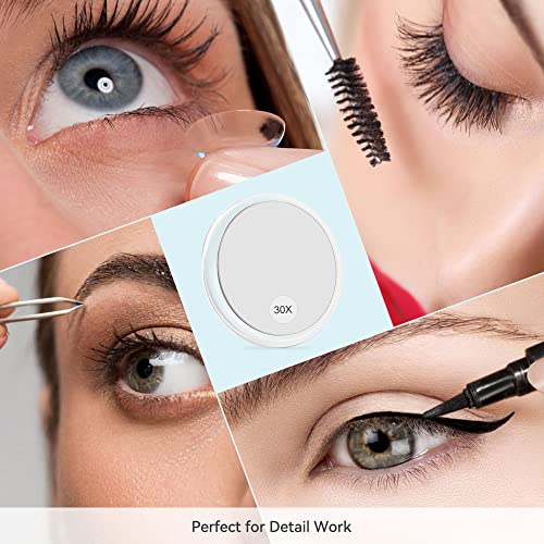 MIYADIVA 30X Magnifying Mirror Suction Cup for Easy Mounting, Use for Makeup Mirror, Travel Stick on Shower Mirror for Plucking Eyebrows 6 Inch | Magnifying Makeup Mirror for Eyebrow Plucking, Eyeliner Detail Makeup, Strong Suction Cup, Precision Tweezer,