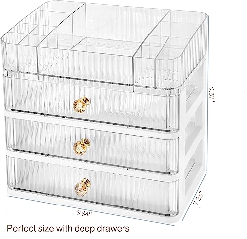 Simbuy Clear Makeup Organizer with 3 Drawers, Bathroom Organizer and Storage, Ideal for Desk and Dresser Vanity Countertop, Great for Cosmetics, Skincare, Perfume,Toiletry : Beauty & Personal Care